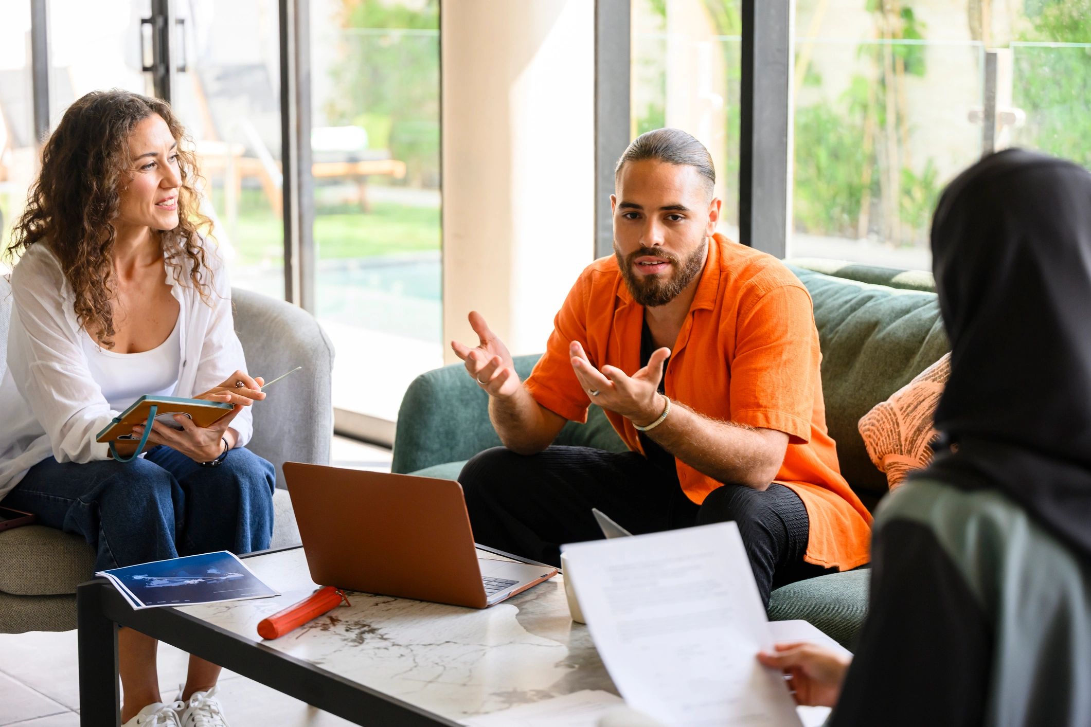 Business team collaborating during a project discussion